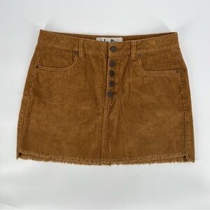 Indigo Rein Brown Corduroy Button Up Raw Hem Mini Skirt Size 9